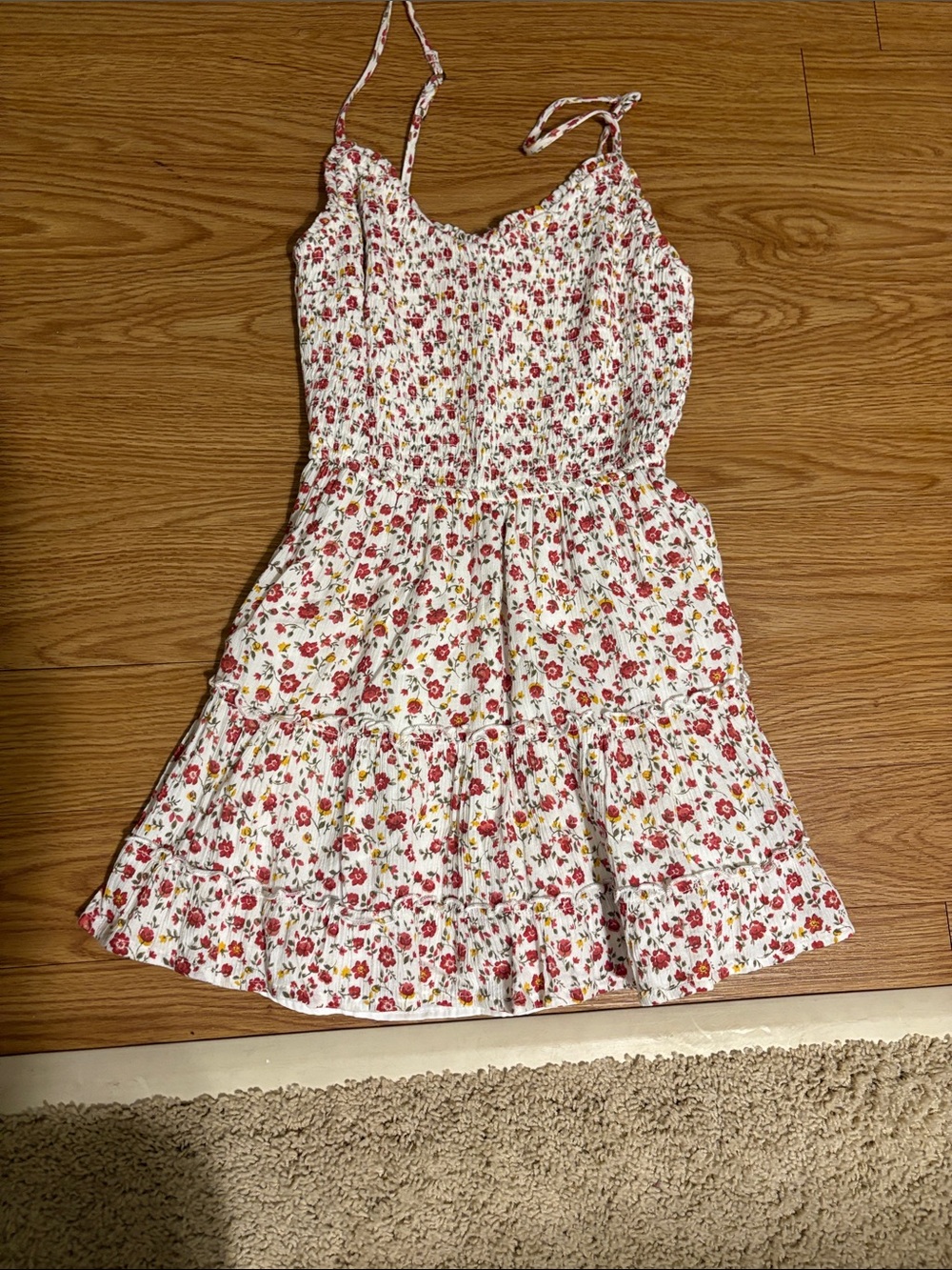 Hollister White Sundress with Pink and Red Floral Print